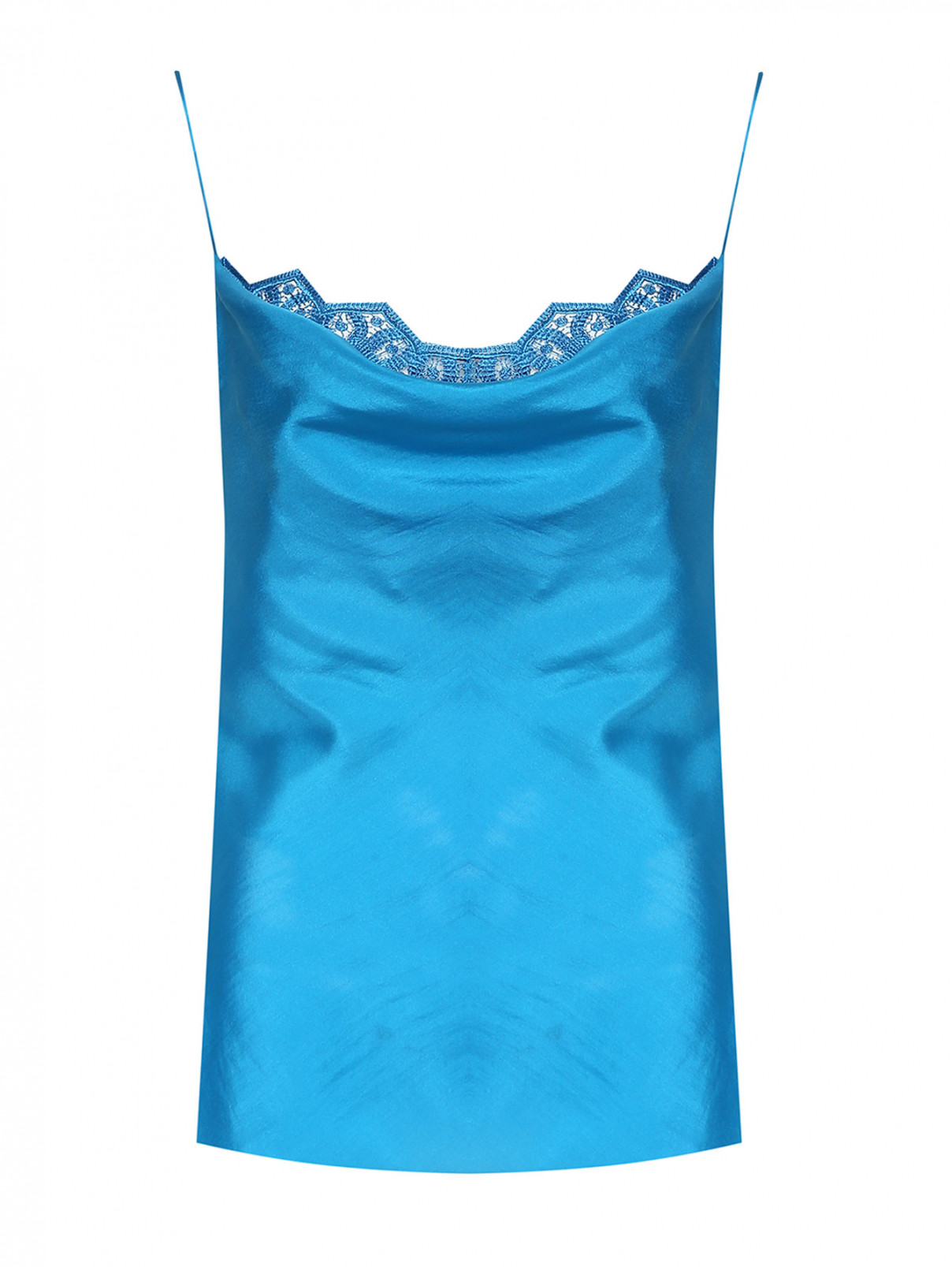 Топ из шелка на бретелях с кружевной отделкой Alberta Ferretti  –  Общий вид  – Цвет:  Синий
