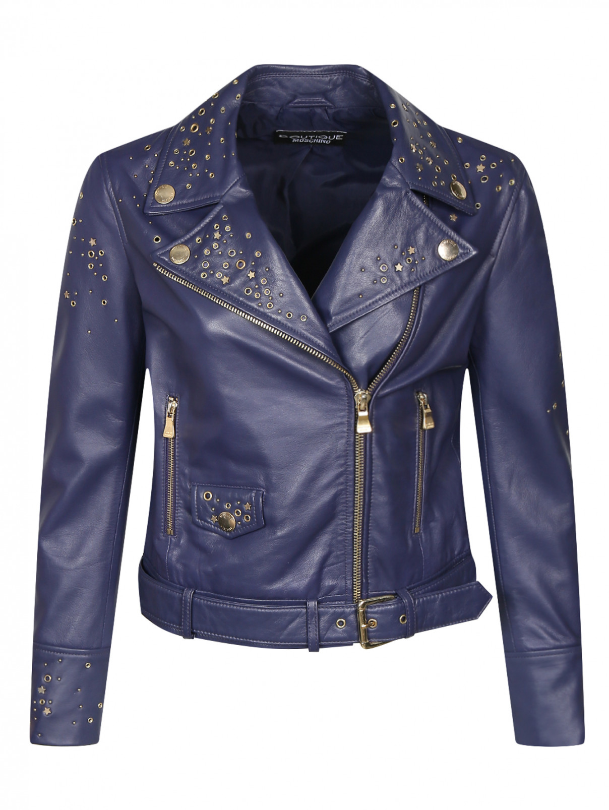Куртка из кожи с металлической фурнитурой Moschino Boutique  –  Общий вид  – Цвет:  Синий