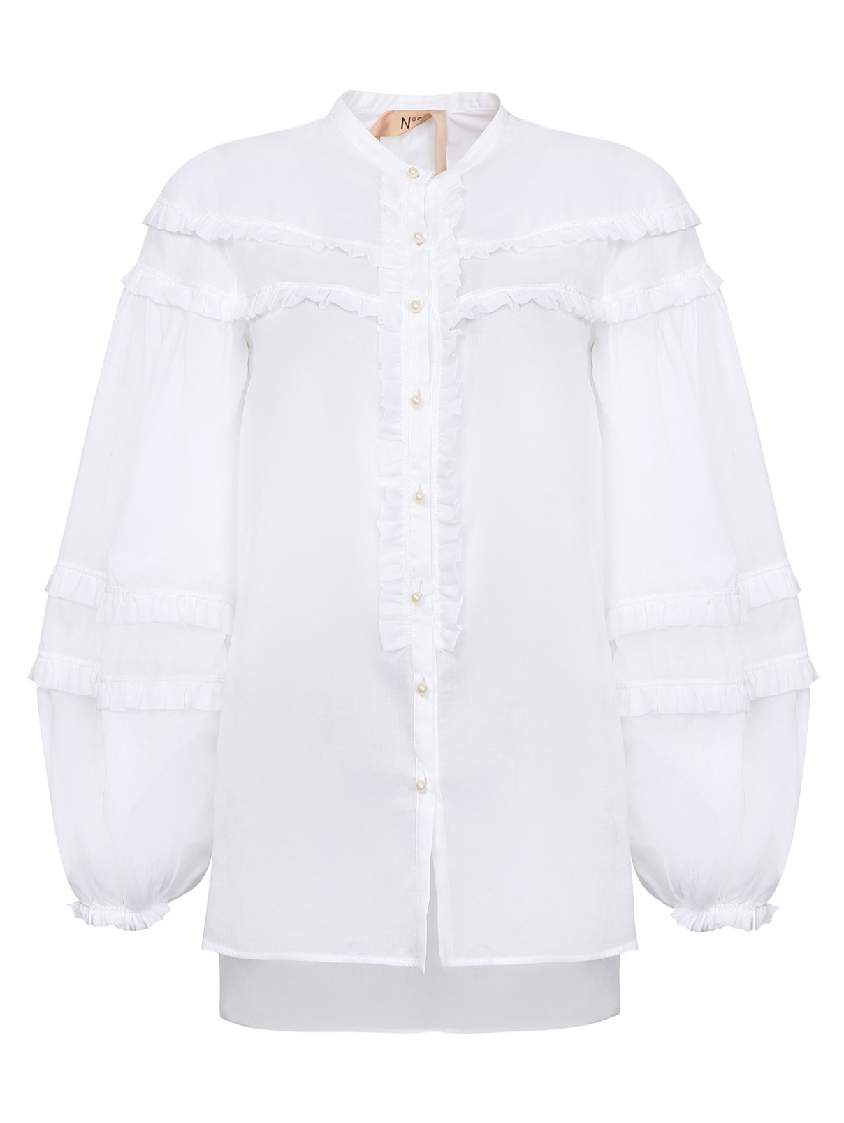 Блуза из хлопка с оборками N21  –  Общий вид  – Цвет:  Белый