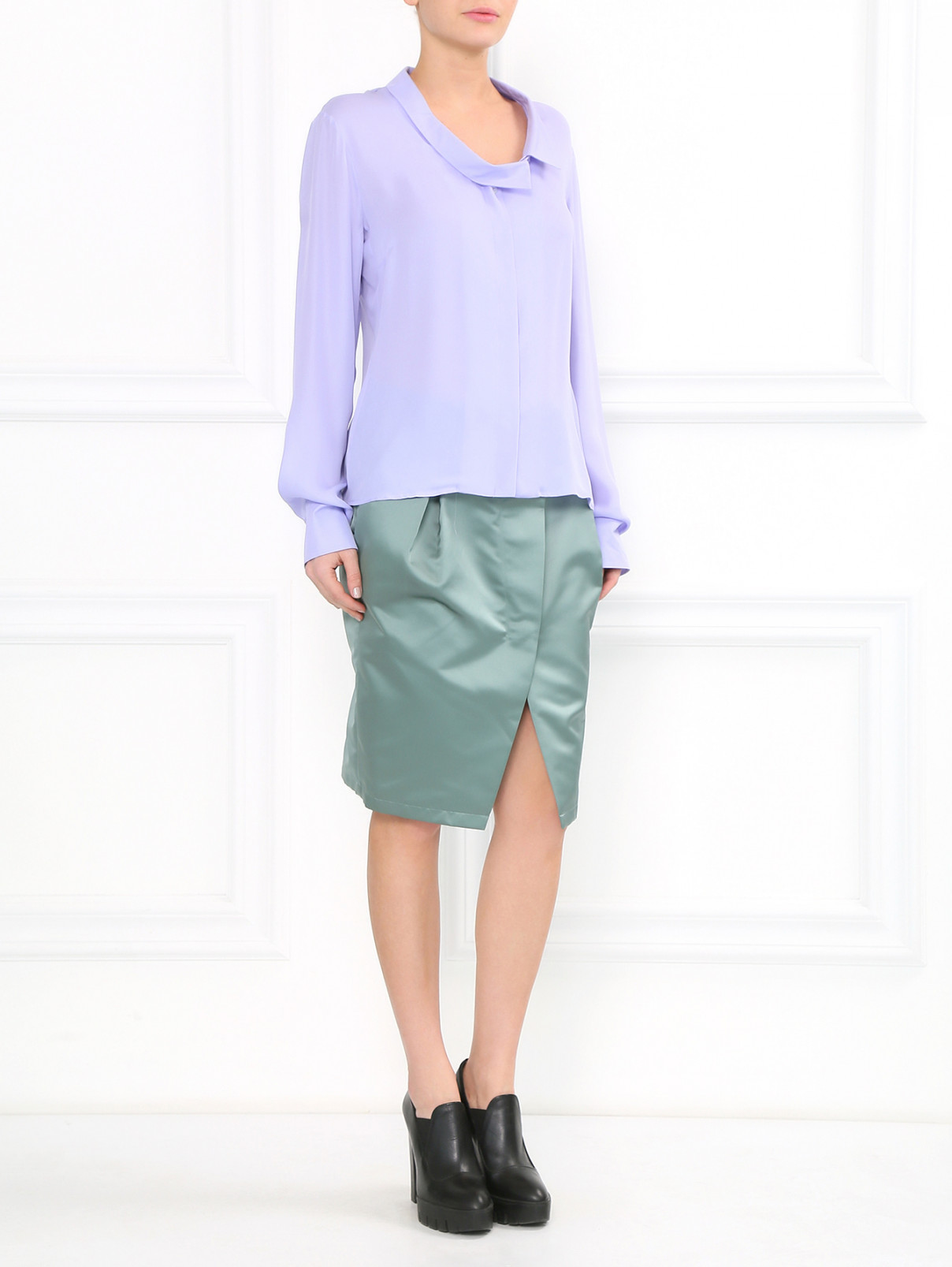 Блуза с асимметричным воротником Jil Sander  –  Модель Общий вид  – Цвет:  Фиолетовый