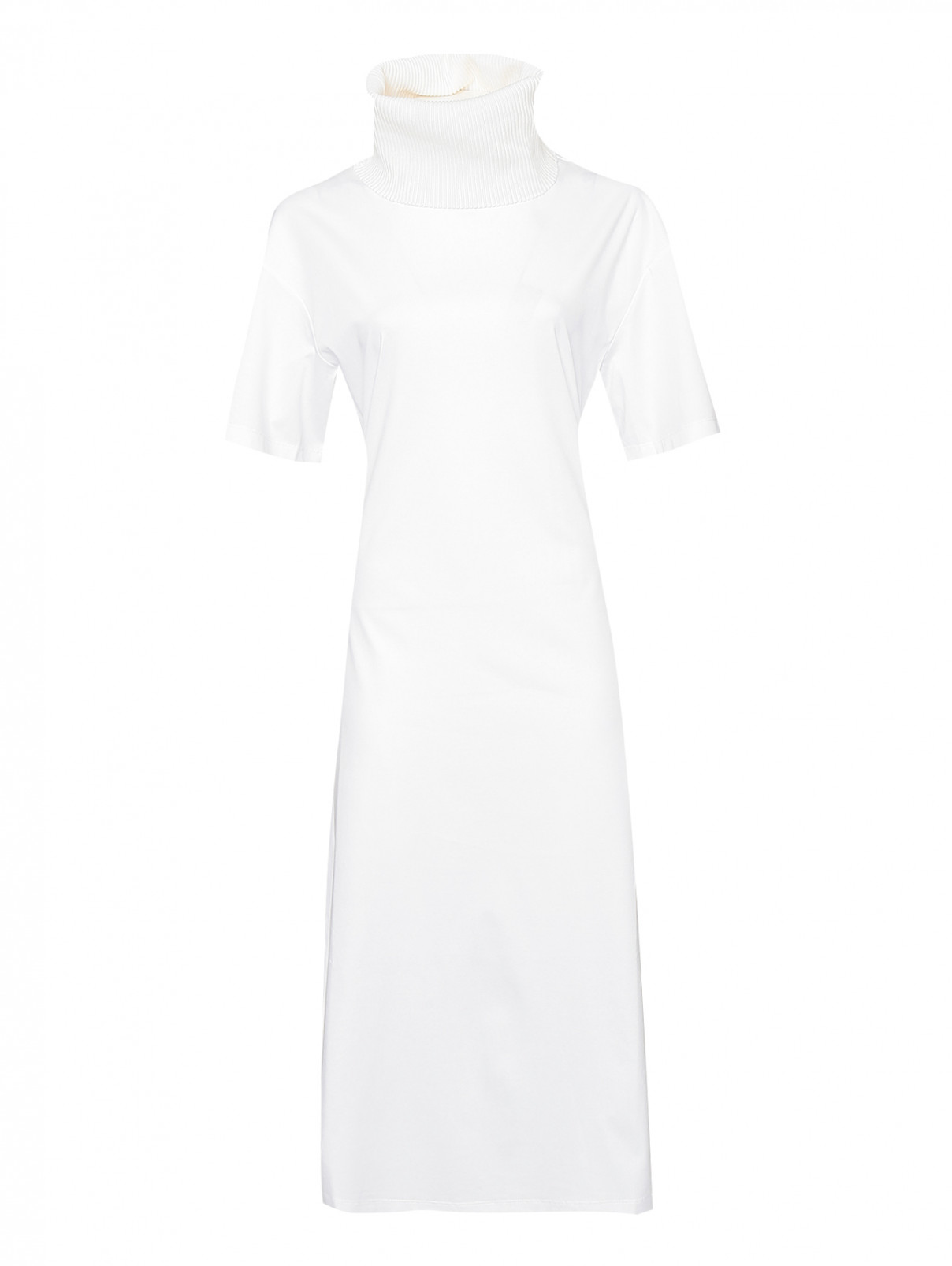 Платье из смешанного хлопка с воротом Sportmax  –  Общий вид  – Цвет:  Белый