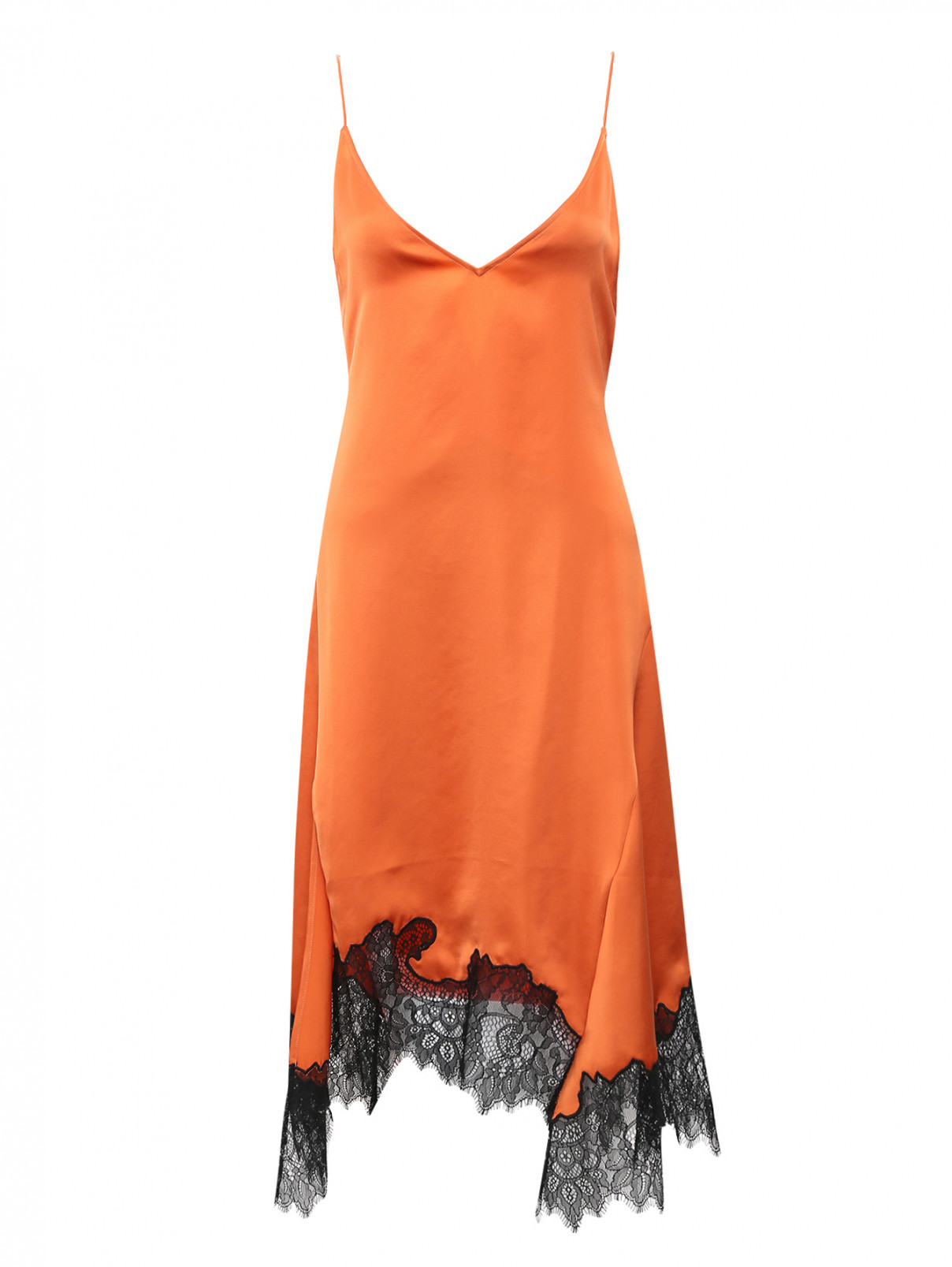 Платье на бретелях с кружевной отделкой Mo&Co  –  Общий вид  – Цвет:  Оранжевый