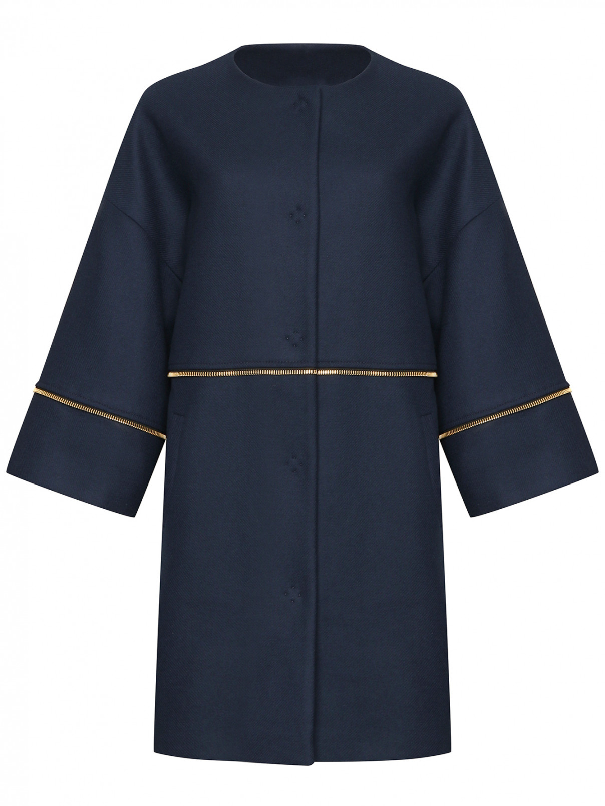 Пальто из смесовой шерсти с декором и рукавами 3/4 Cavalli class  –  Общий вид  – Цвет:  Синий
