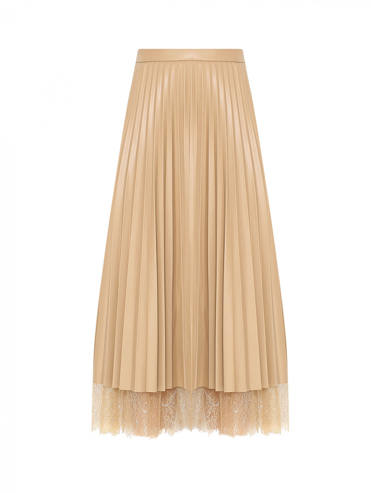 Плиссированная юбка-миди с кружевной отделкой Marina Rinaldi  –  Общий вид  – Цвет:  Бежевый