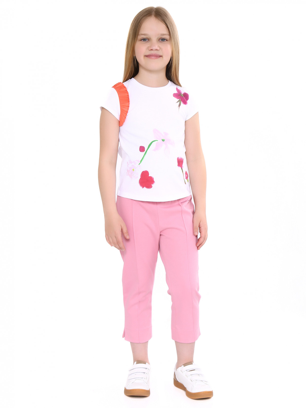 Прямые брюки из хлопка на резинке MiMiSol  –  Модель Общий вид  – Цвет:  Розовый
