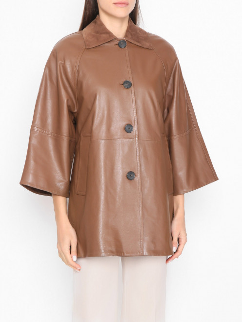 Пальто из кожи с карманами Weekend Max Mara - МодельВерхНиз