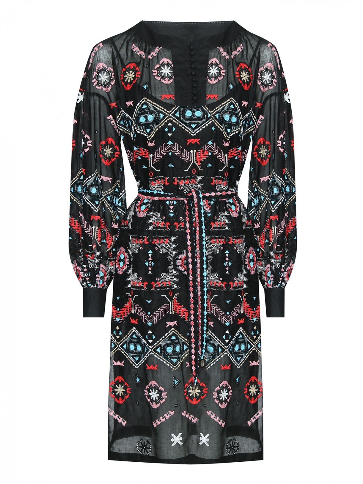 Платье из смешанного хлопка с вышивкой Ermanno Scervino  –  Общий вид  – Цвет:  Черный