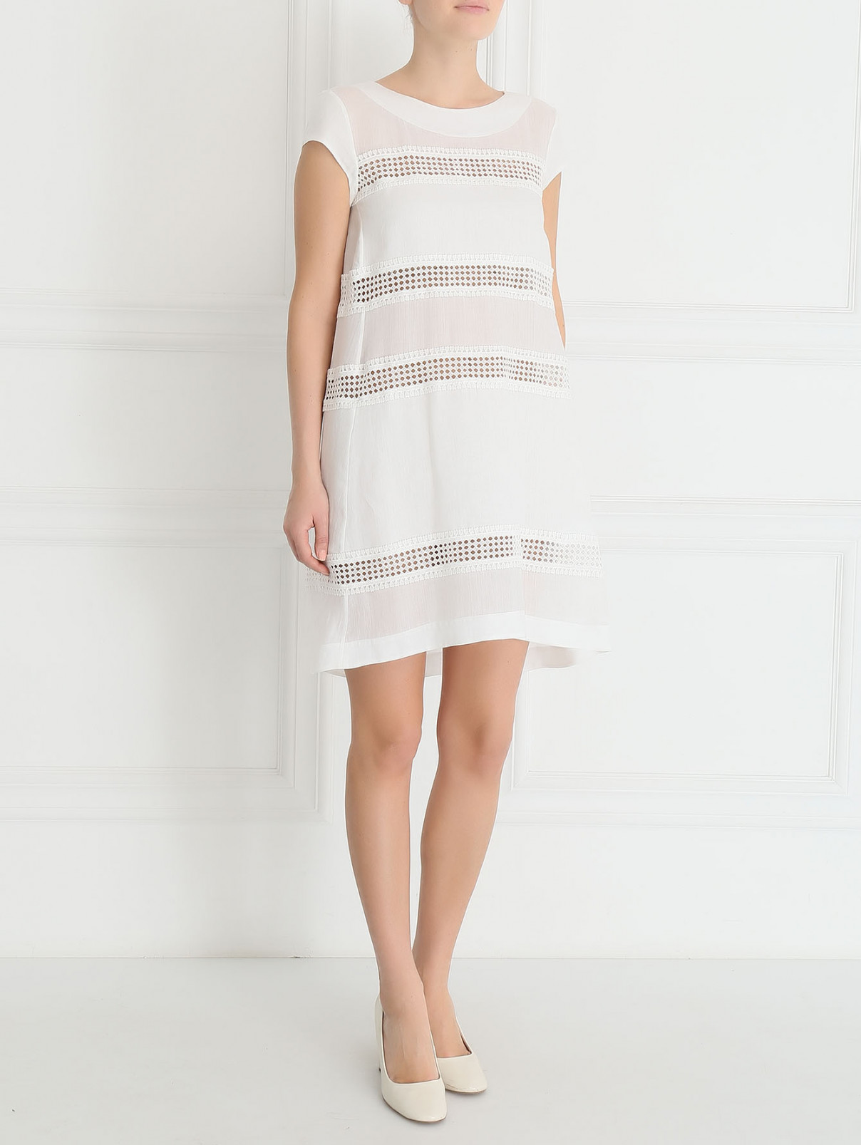 Платье-мини из хлопка с полупрозрачными вставками Ermanno Scervino  –  Модель Общий вид  – Цвет:  Белый