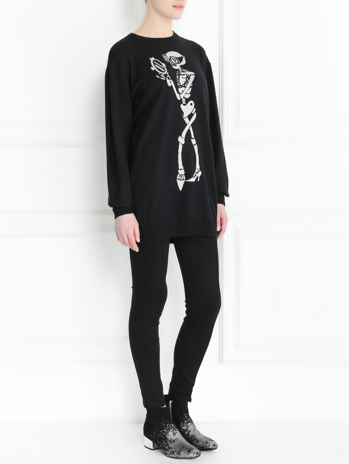Джемпер из шерсти с узором и длинным рукавом Moschino Couture  –  Модель Общий вид  – Цвет:  Черный