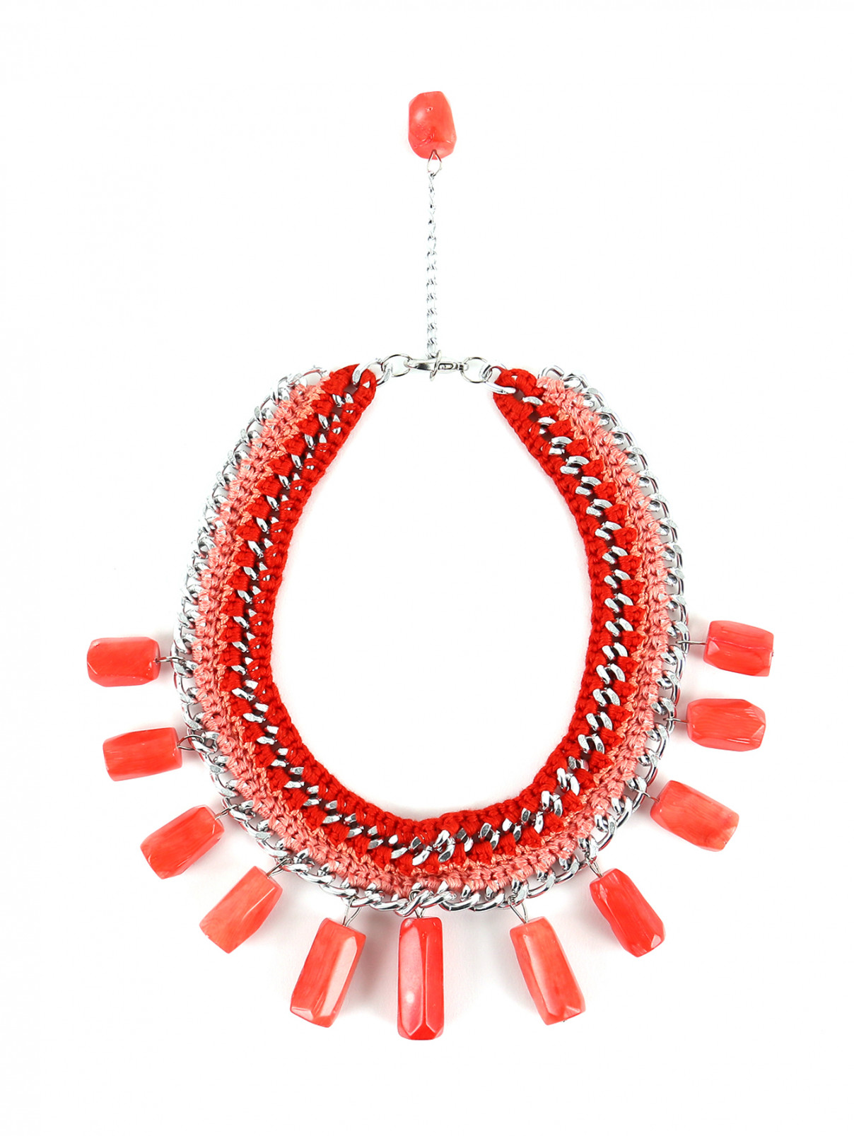 Ожерелье из текстиля и металла декорированное кораллом Inga Kazumyan  –  Общий вид  – Цвет:  Розовый