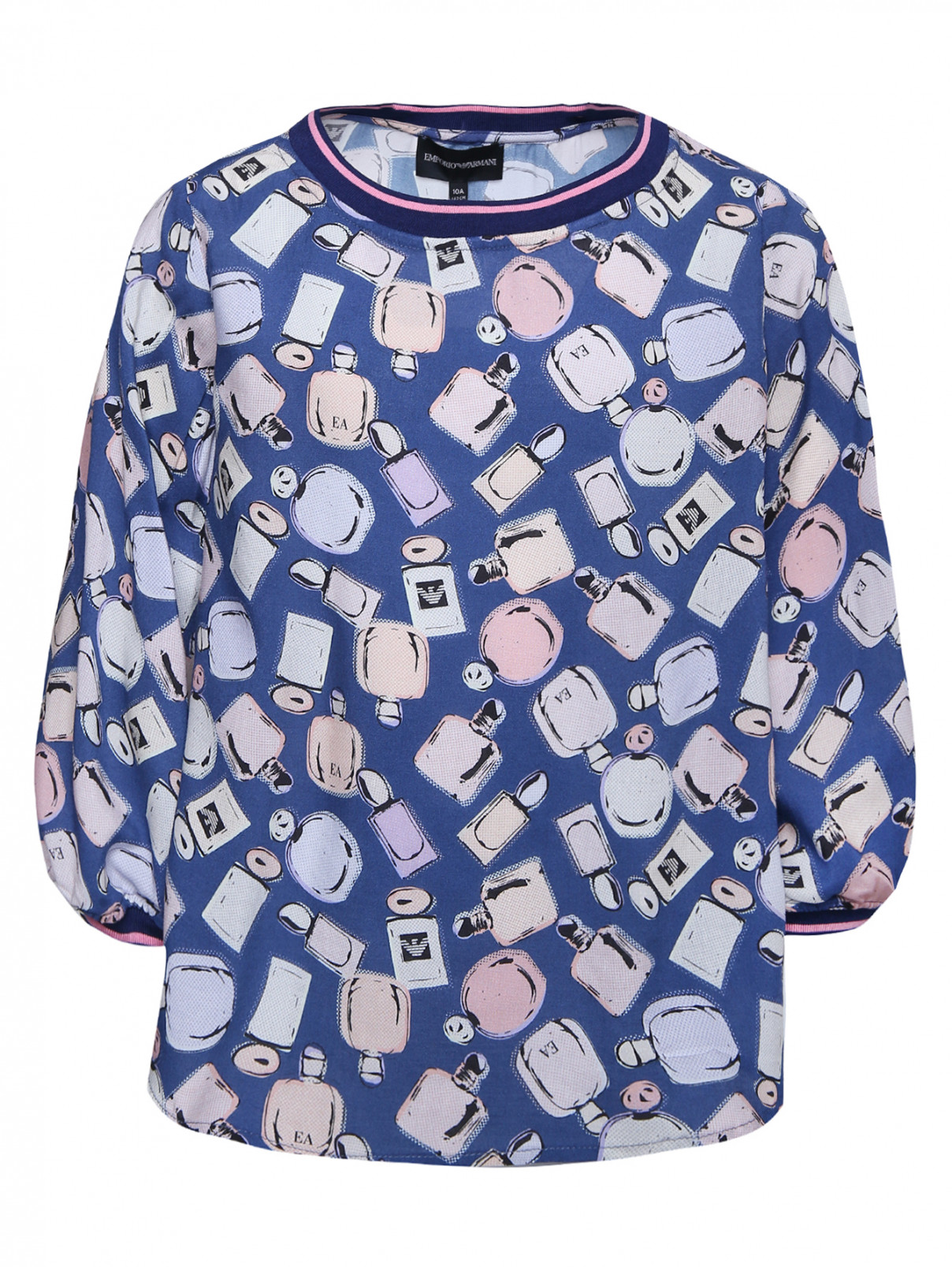 Блуза из вискозы с узором Emporio Armani  –  Общий вид  – Цвет:  Синий