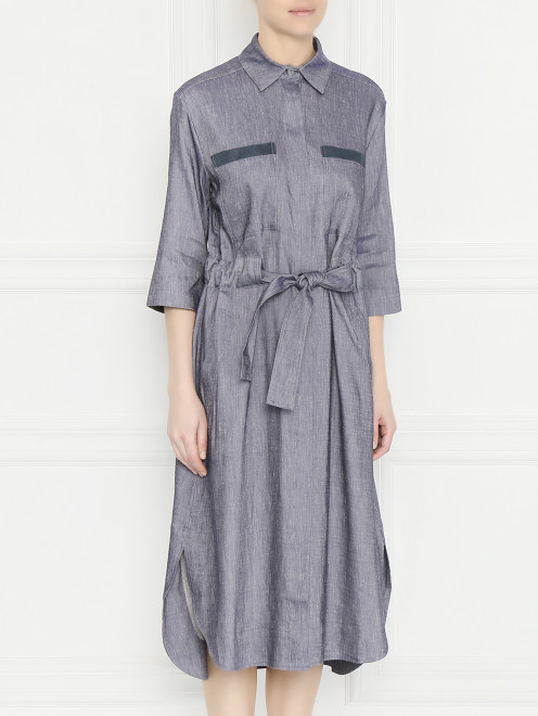 Платье из смешанного льна с накладными карманами Panicale Cashmere - МодельВерхНиз