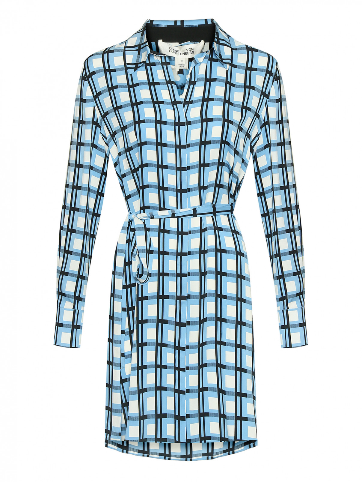 Платье-рубашка из шелка с поясом DVF  –  Общий вид  – Цвет:  Синий
