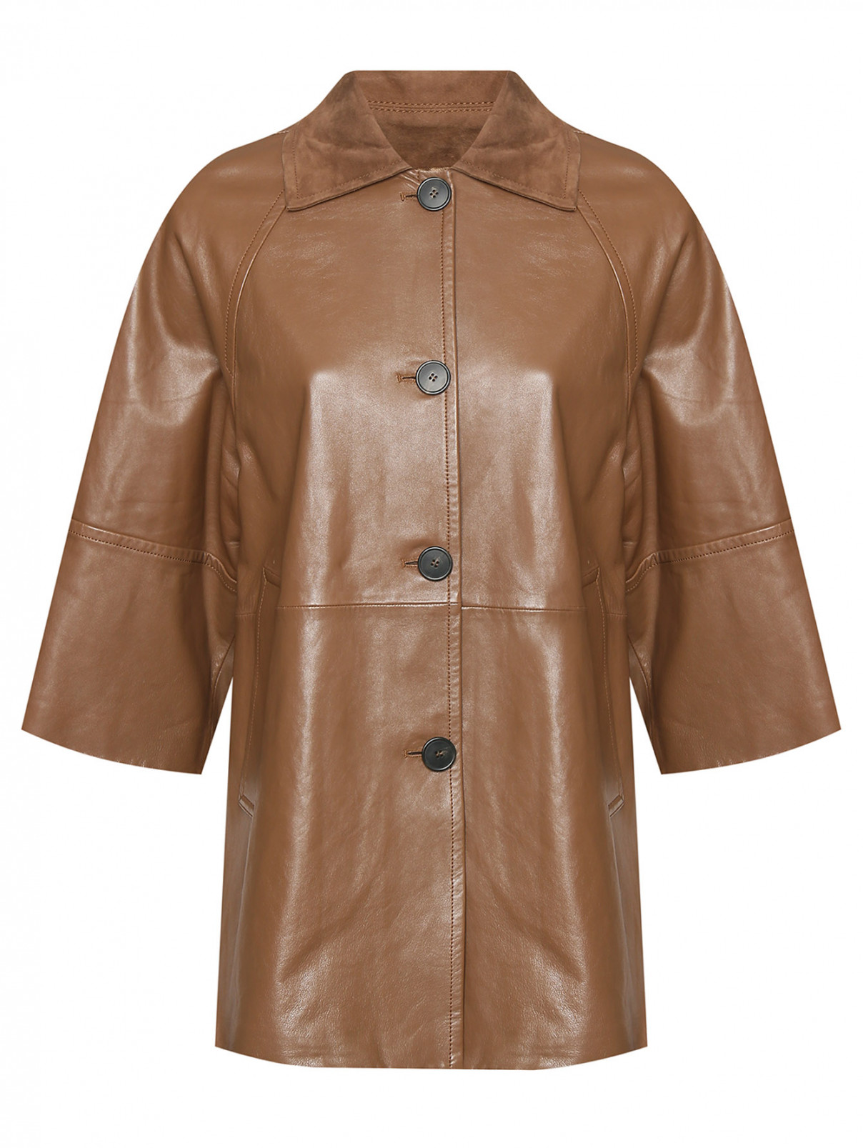 Пальто из кожи с карманами Weekend Max Mara  –  Общий вид  – Цвет:  Коричневый