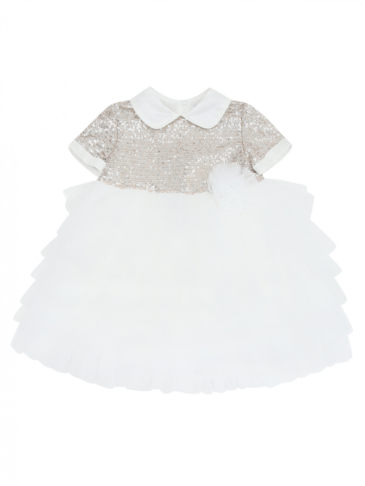 Платье с пайетками и пышной юбкой Aletta  –  Общий вид  – Цвет:  Белый