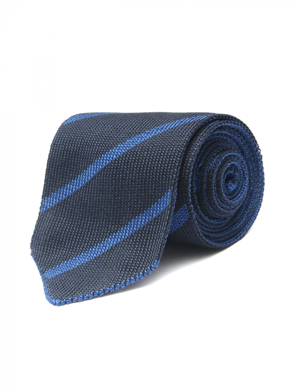 Галстук трикотажный из шелка с узором "полоска" LARDINI  –  Общий вид  – Цвет:  Синий