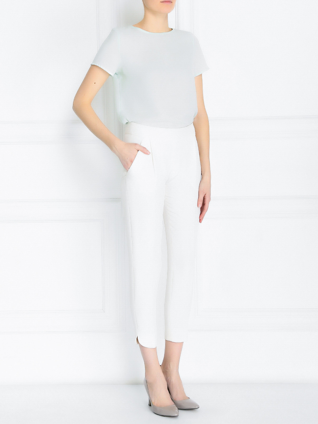 Укороченные брюки из смешанного шелка с карманами Giambattista Valli  –  Модель Общий вид  – Цвет:  Белый