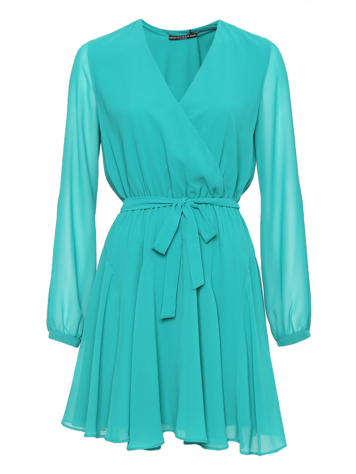 Платье-мини с поясом Guess  –  Общий вид  – Цвет:  Зеленый