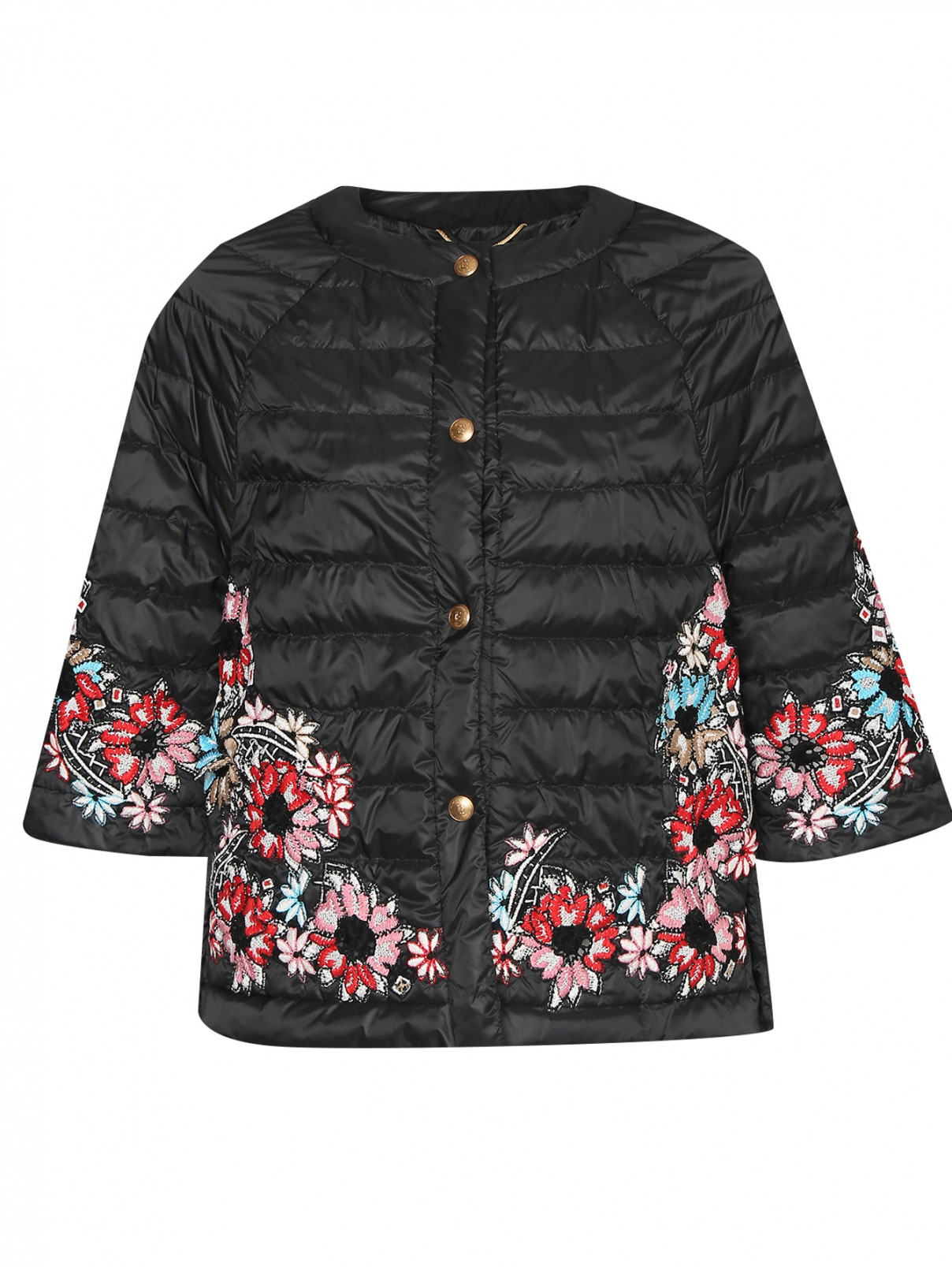 Комбинированная куртка с аппликацией Ermanno Scervino  –  Общий вид  – Цвет:  Черный