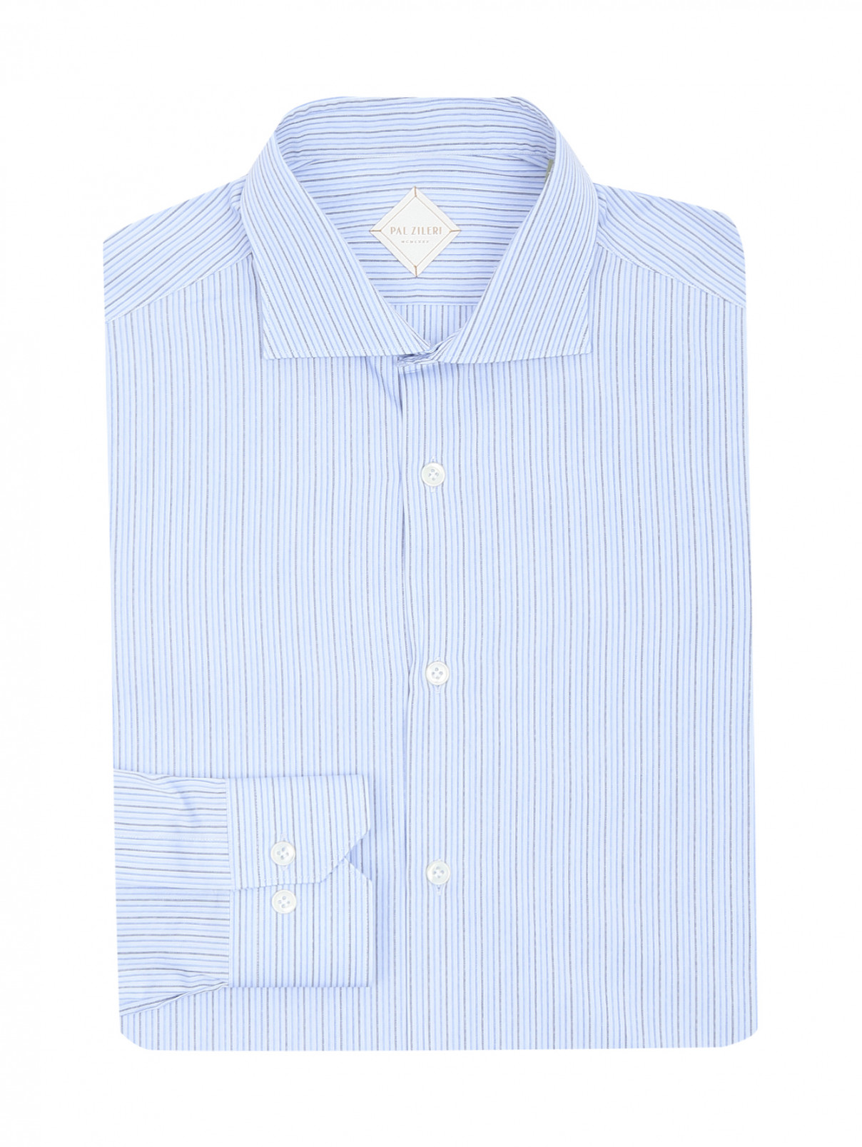 Рубашка из хлопка с узором "полоска" Pal Zileri  –  Общий вид  – Цвет:  Синий