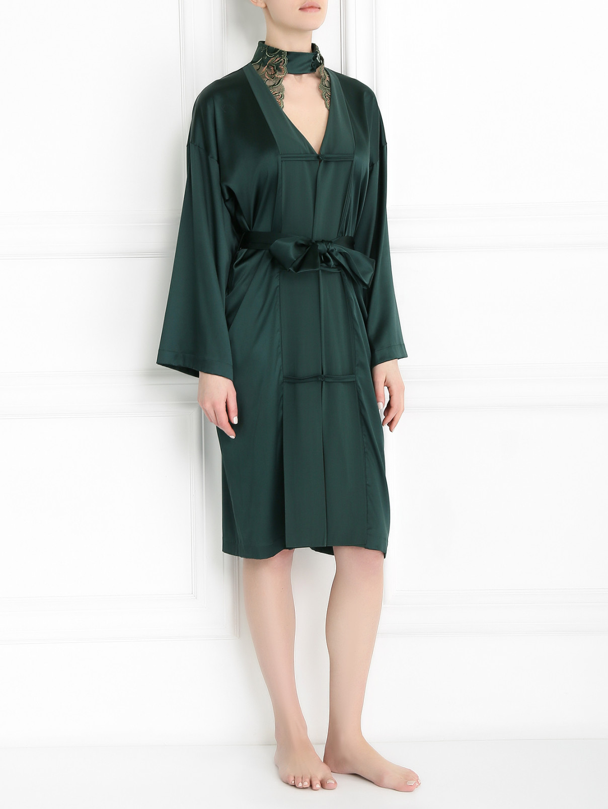 Халат из шелка с вышивкой La Perla  –  Модель Общий вид  – Цвет:  Зеленый