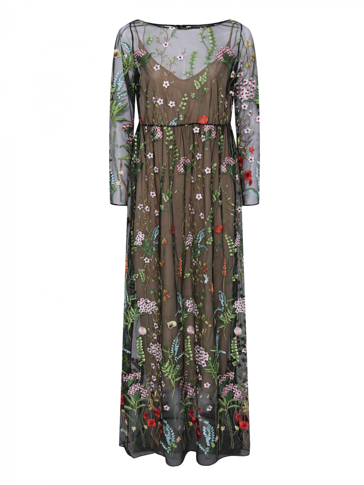 Полупрозрачное платье-макси с цветочным узором Marina Rinaldi  –  Общий вид  – Цвет:  Черный