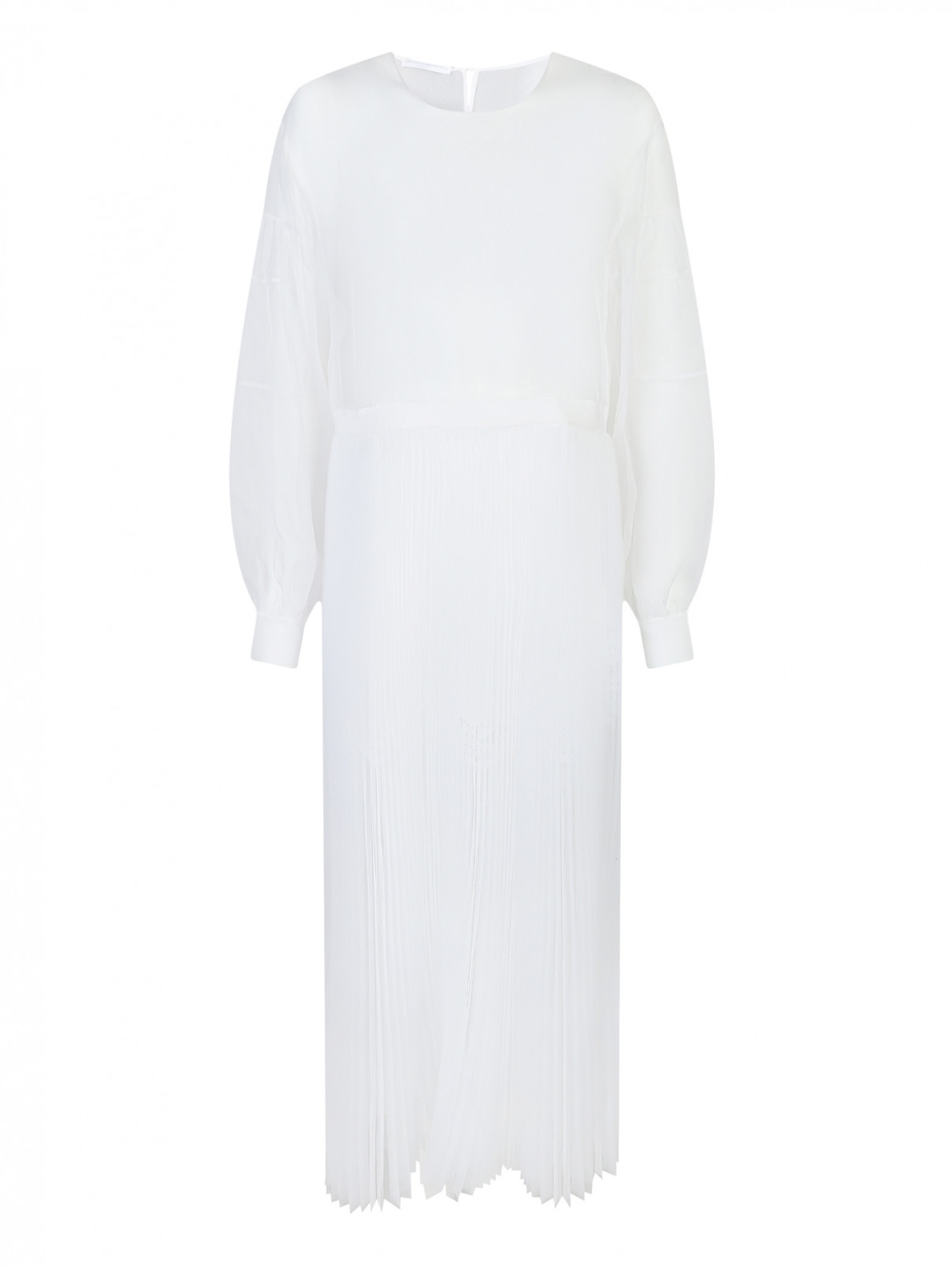 Полупрозрачное платье с плиссированной юбкой Ermanno Scervino  –  Общий вид  – Цвет:  Белый