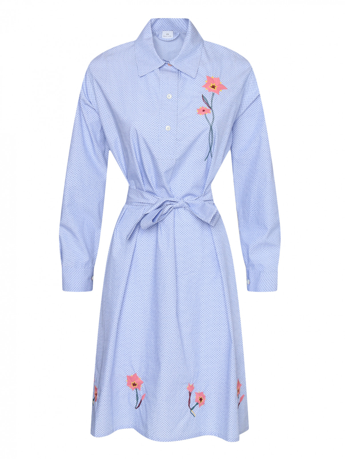 Платье рубашка из хлопка в горошек с вышивкой Paul Smith  –  Общий вид  – Цвет:  Синий