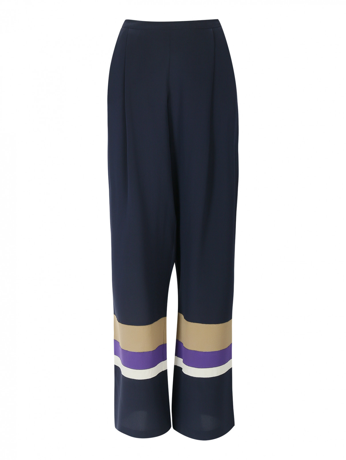 Шелковые брюки с контрастными вставками Alberta Ferretti  –  Общий вид  – Цвет:  Синий