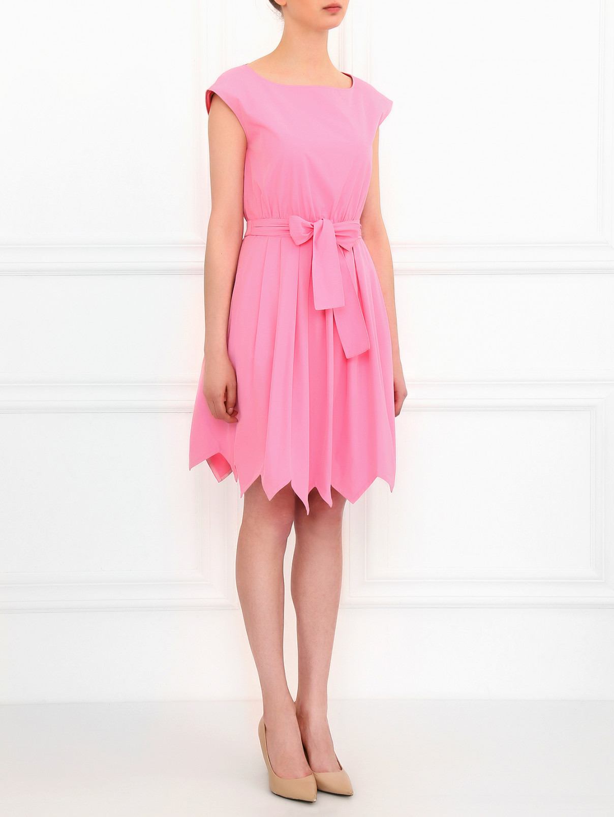 Платье-мини с боковыми карманами и поясом Moschino Cheap&Chic  –  Модель Общий вид  – Цвет:  Розовый