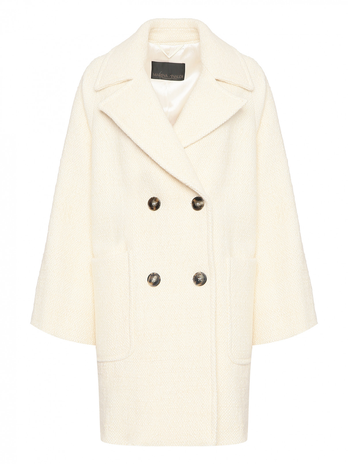 Двубортное пальто из смешанной шерсти Marina Rinaldi  –  Общий вид  – Цвет:  Белый