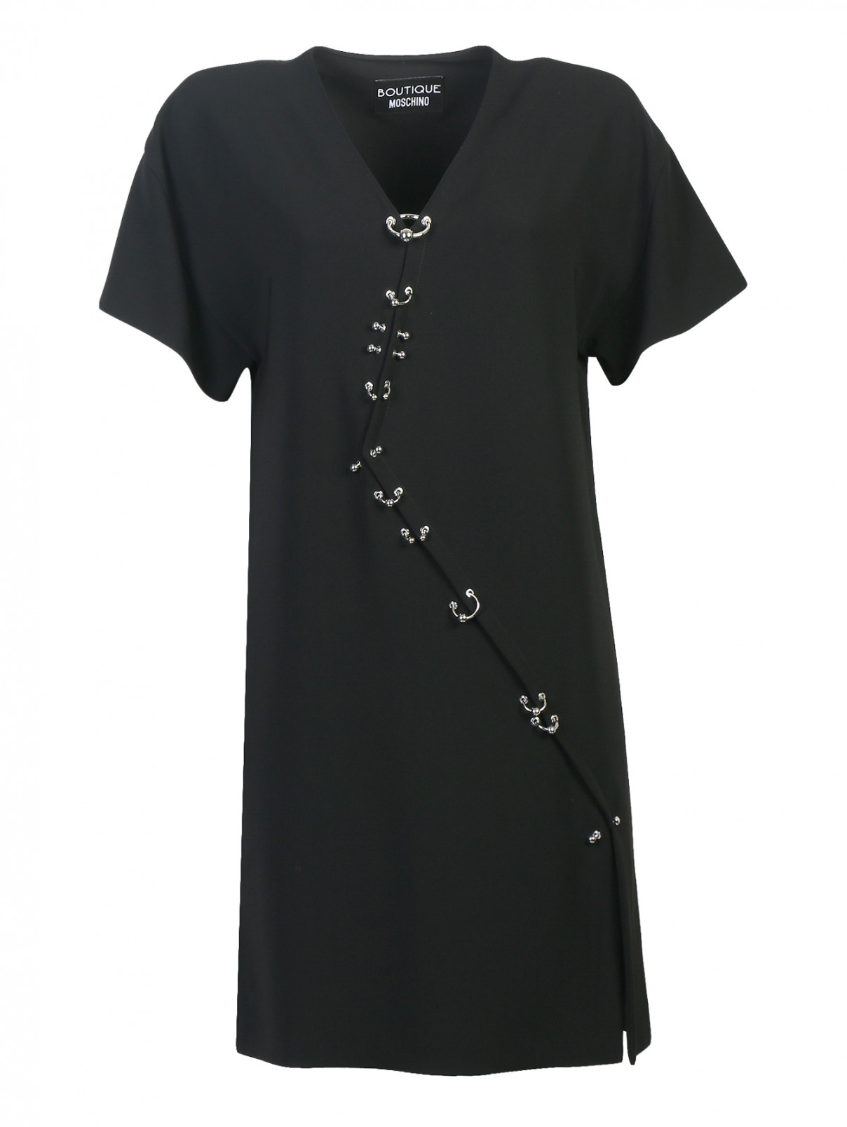 Платье свободного кроя с декоративной отделкой Moschino Boutique  –  Общий вид  – Цвет:  Черный