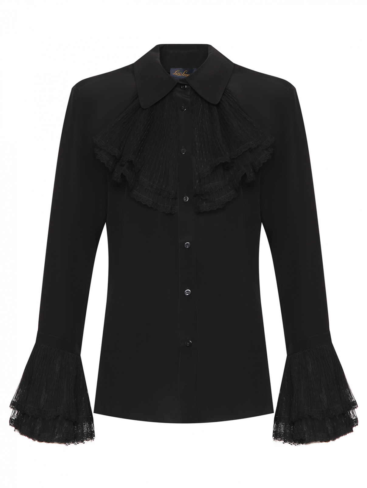 Блуза из шелка со сборками Luisa Spagnoli  –  Общий вид  – Цвет:  Черный