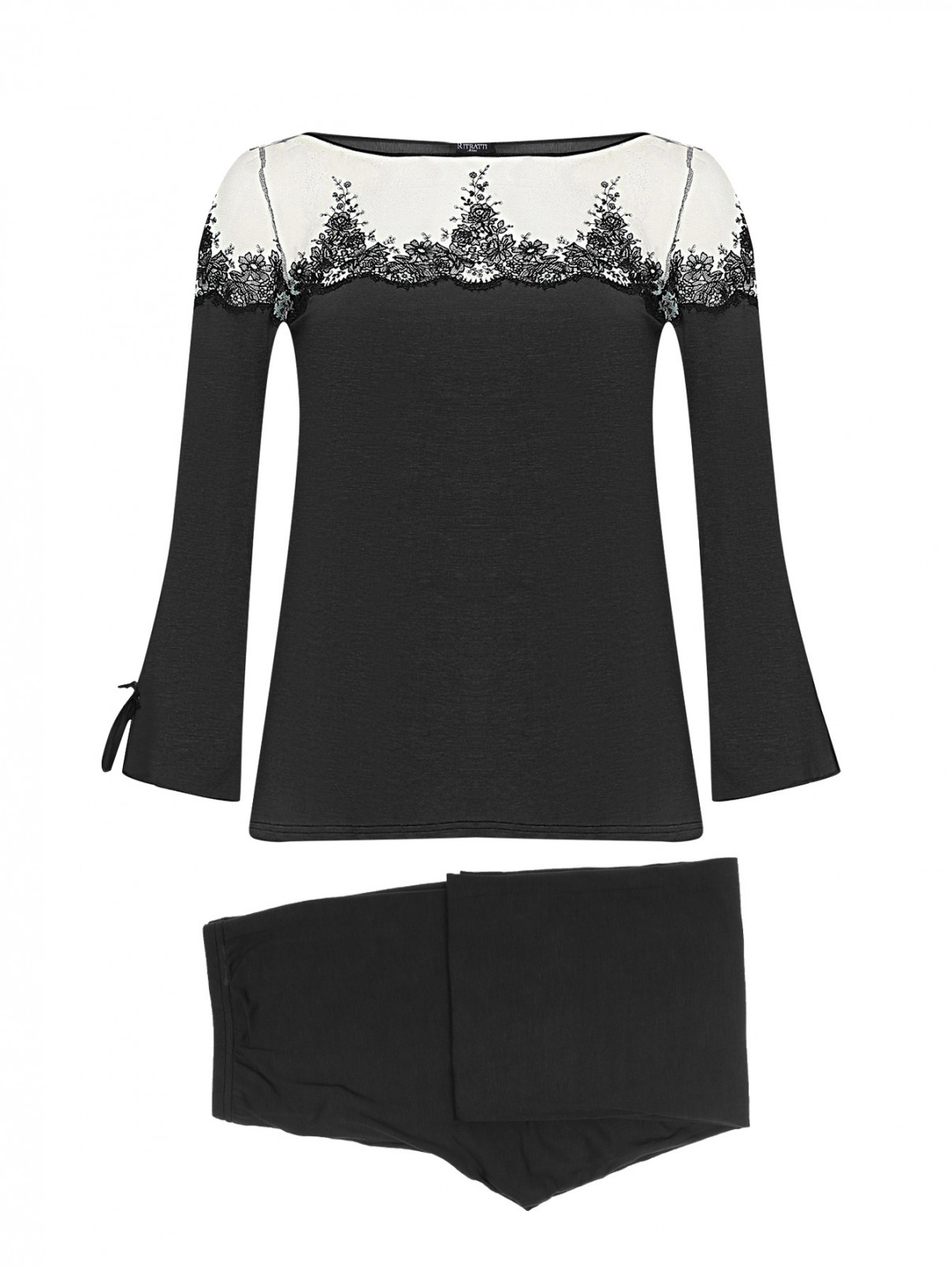 Пижама с кружевной вышивкой Ritratti  –  Общий вид  – Цвет:  Черный