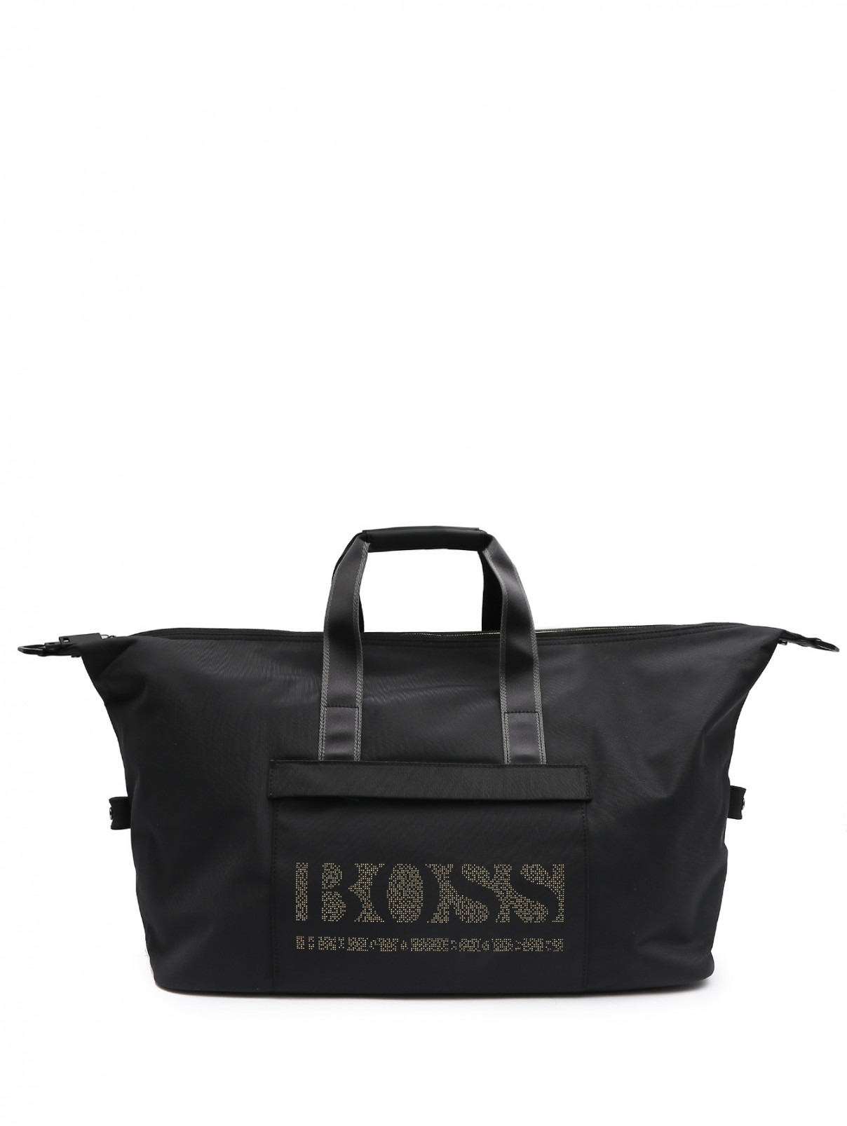 Дорожная сумка из текстиля с принтом Boss  –  Общий вид  – Цвет:  Черный