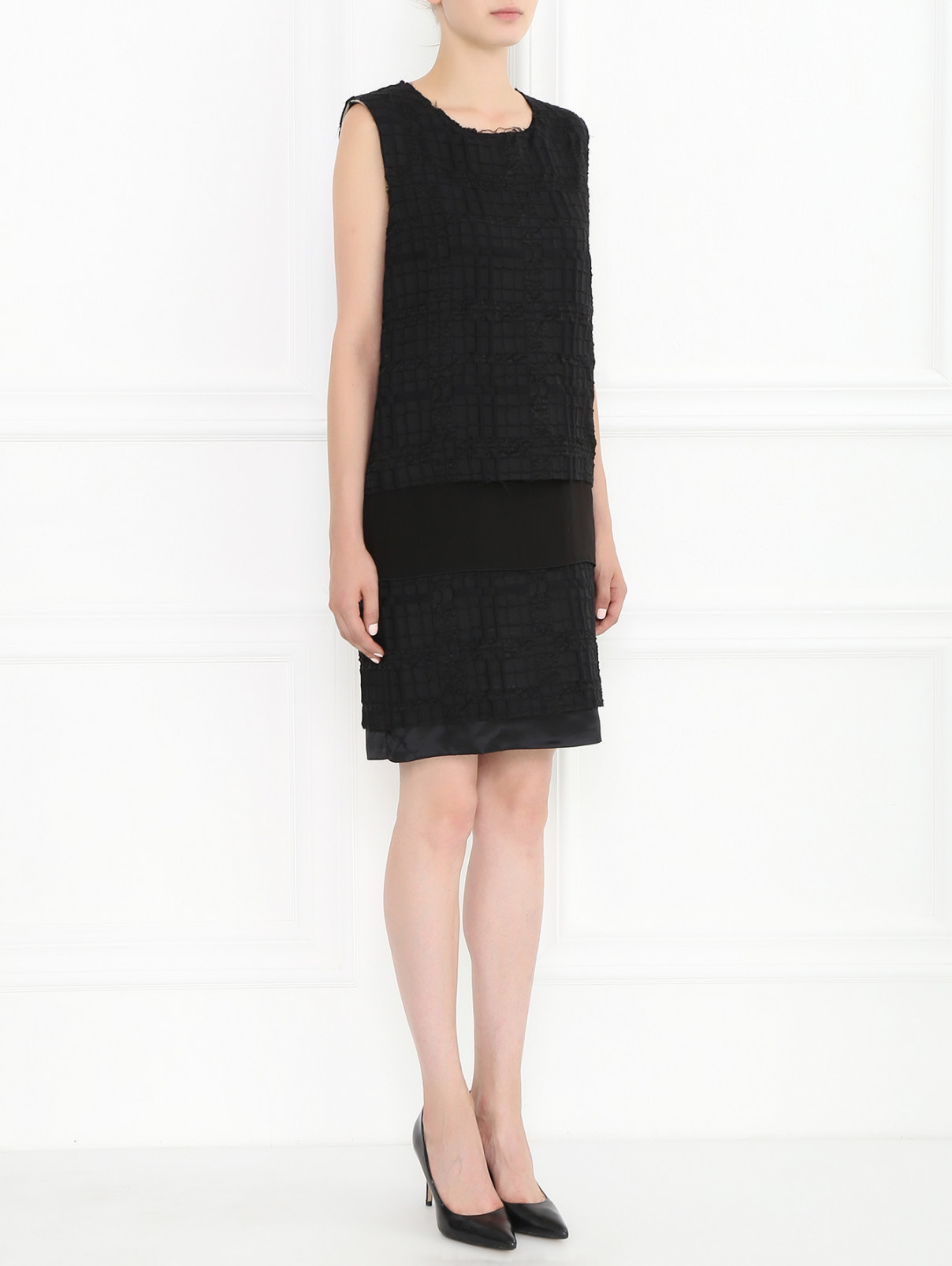 Платье-мини из шерсти и хлопка Maison Margiela  –  Модель Общий вид  – Цвет:  Черный