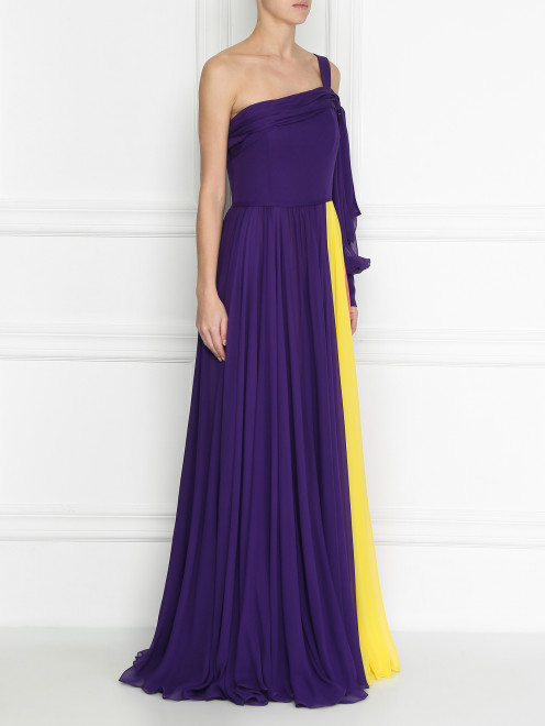 Платье ассиметричное из двухцветного шелка Carolina Herrera - МодельВерхНиз