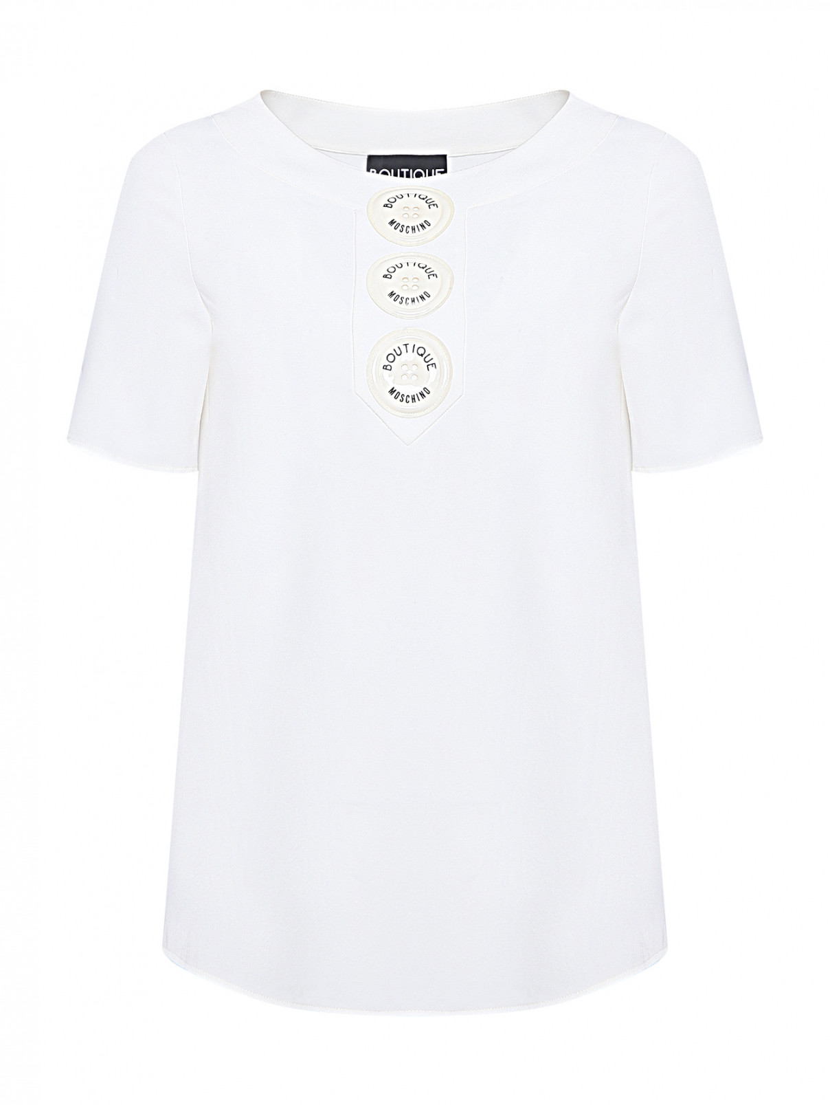 Блуза свободного кроя с аппликацией BOUTIQUE MOSCHINO  –  Общий вид  – Цвет:  Белый