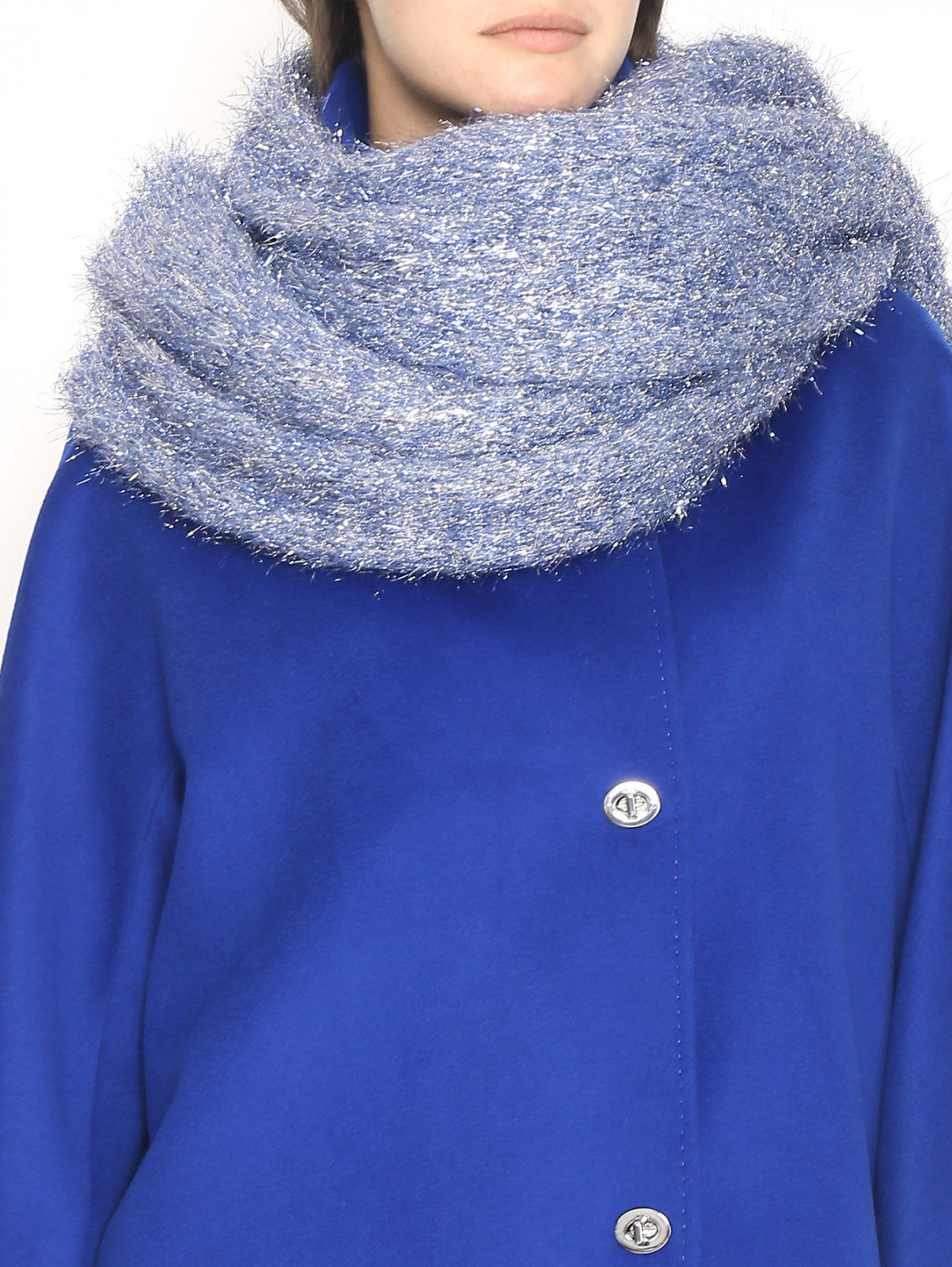 Пушистый шарф из фактурной ткани Marina Rinaldi  –  МодельОбщийВид  – Цвет:  Синий