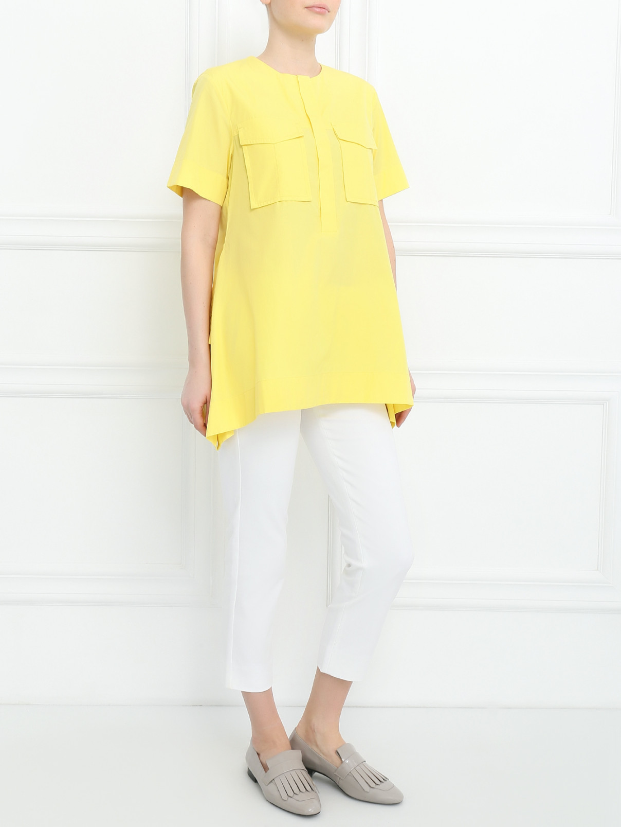 Блуза из хлопка свободного кроя с накладными карманами Sportmax  –  Модель Общий вид  – Цвет:  Желтый