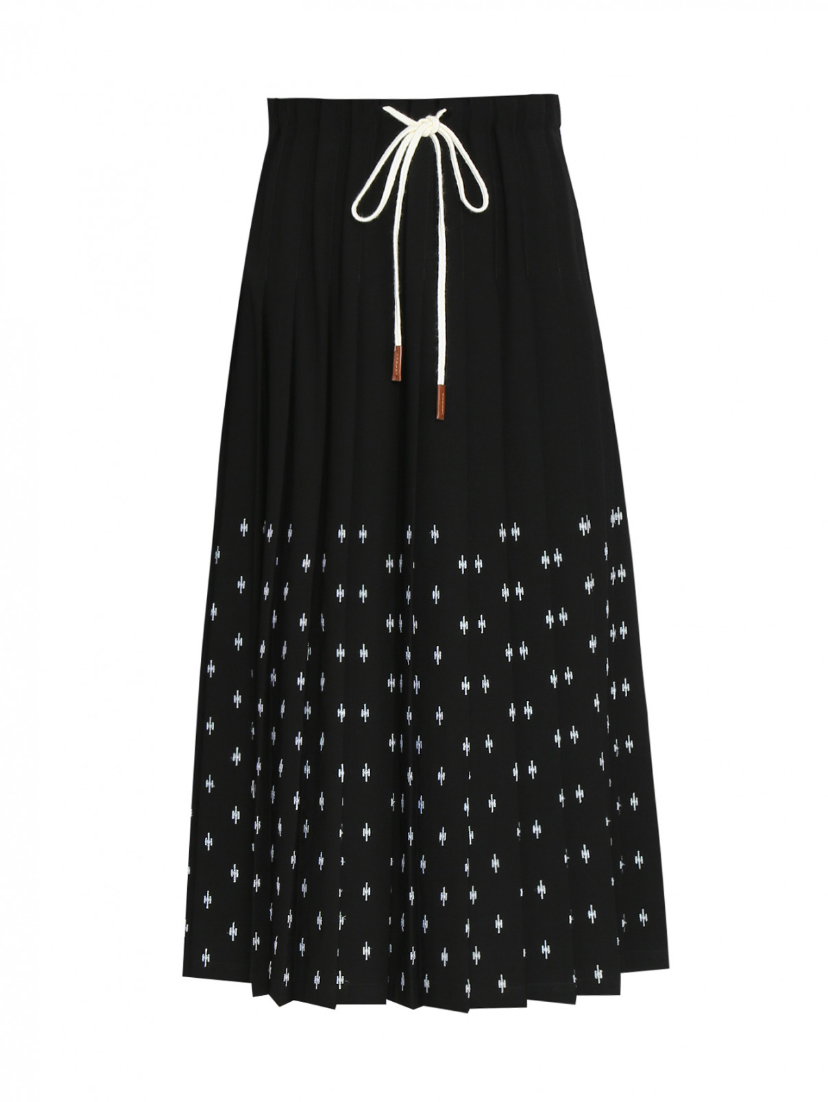 Плиссированнная юбка на резинке с вышивкой Alysi  –  Общий вид  – Цвет:  Черный