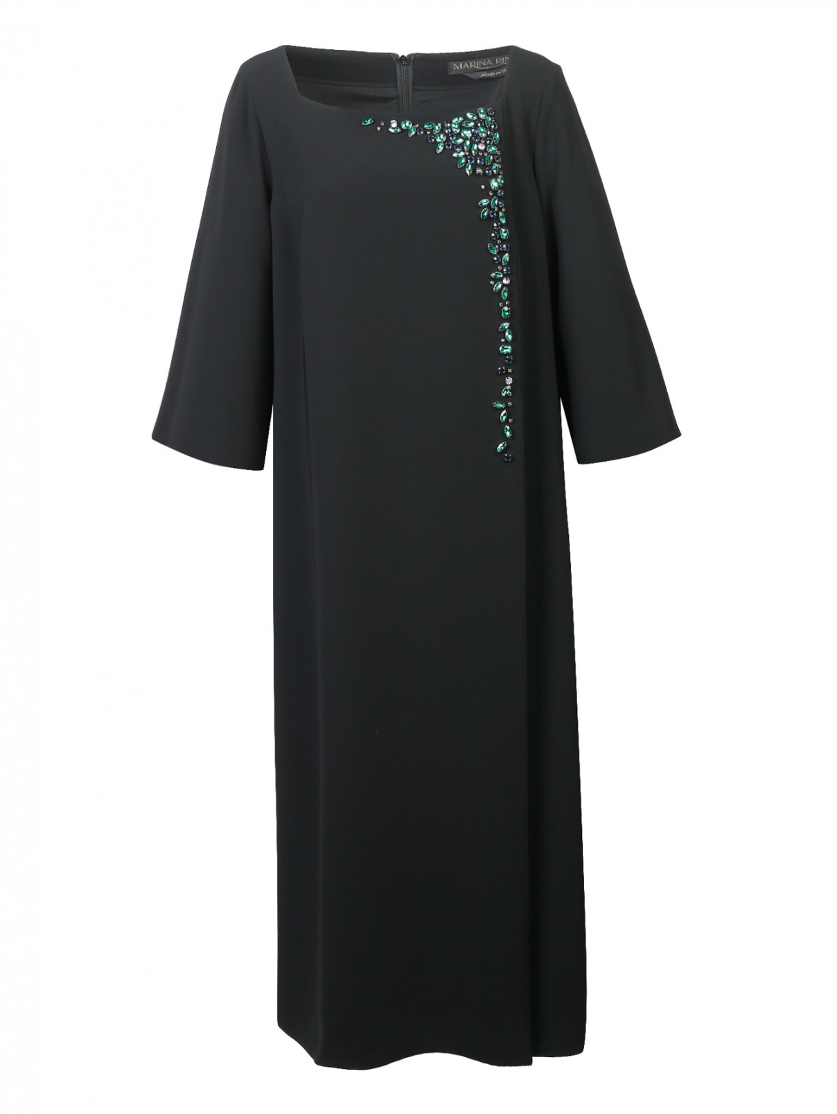 Платье-миди свободного кроя с декоративной отделкой Marina Rinaldi  –  Общий вид  – Цвет:  Черный