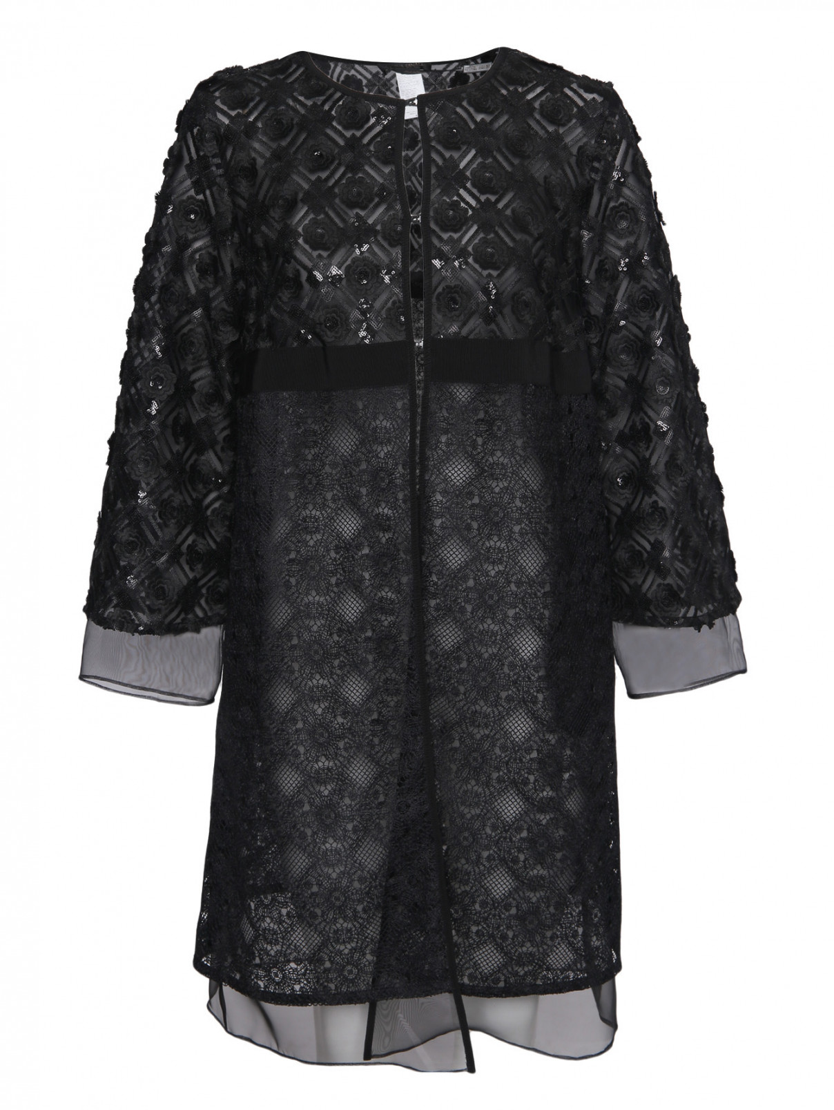 Легкое пальто с вышивкой и аппликацией Marina Rinaldi  –  Общий вид  – Цвет:  Черный