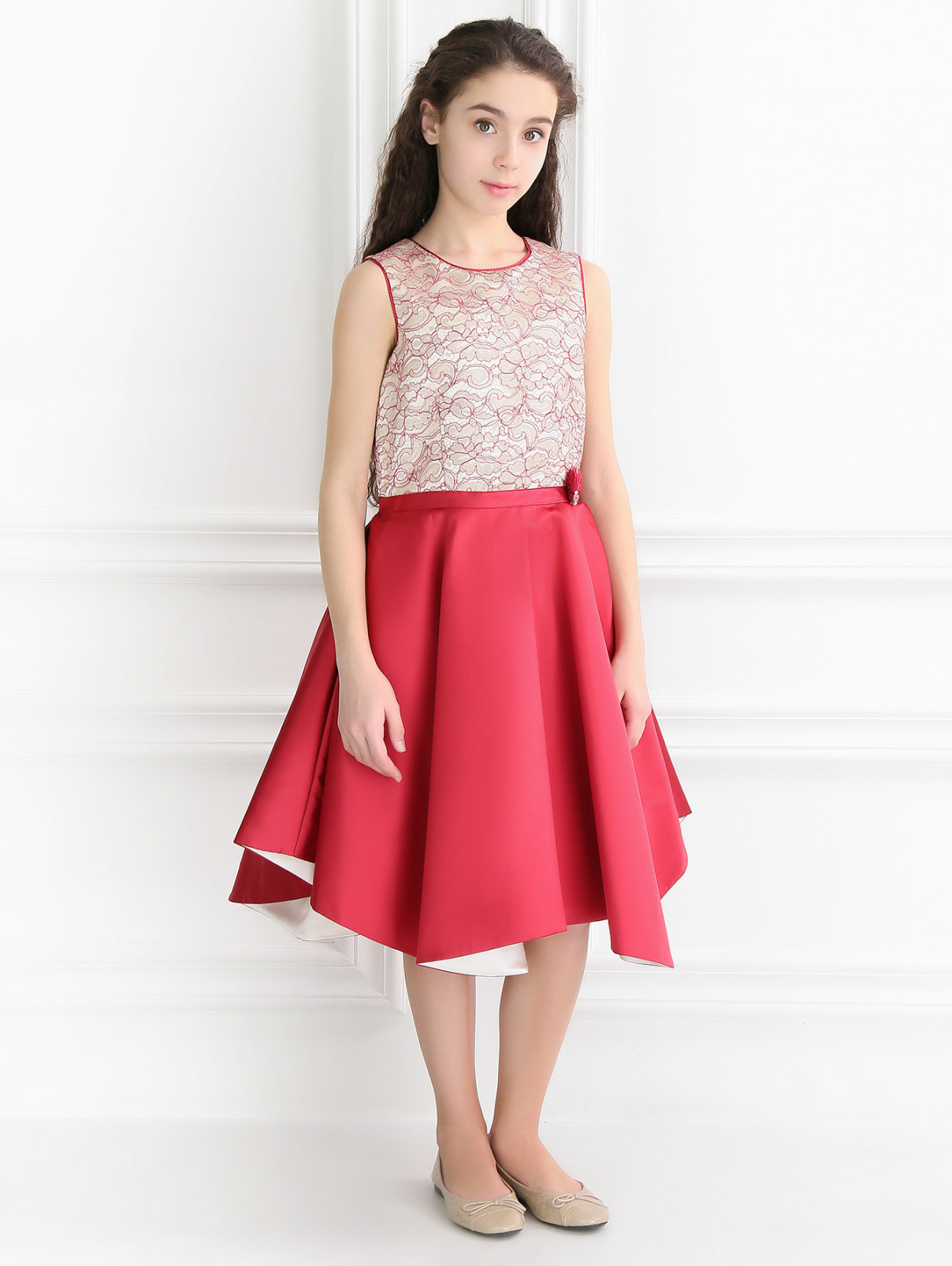 Платье с юбкой трапецией и кружевным топом Val Max  –  Модель Общий вид  – Цвет:  Красный