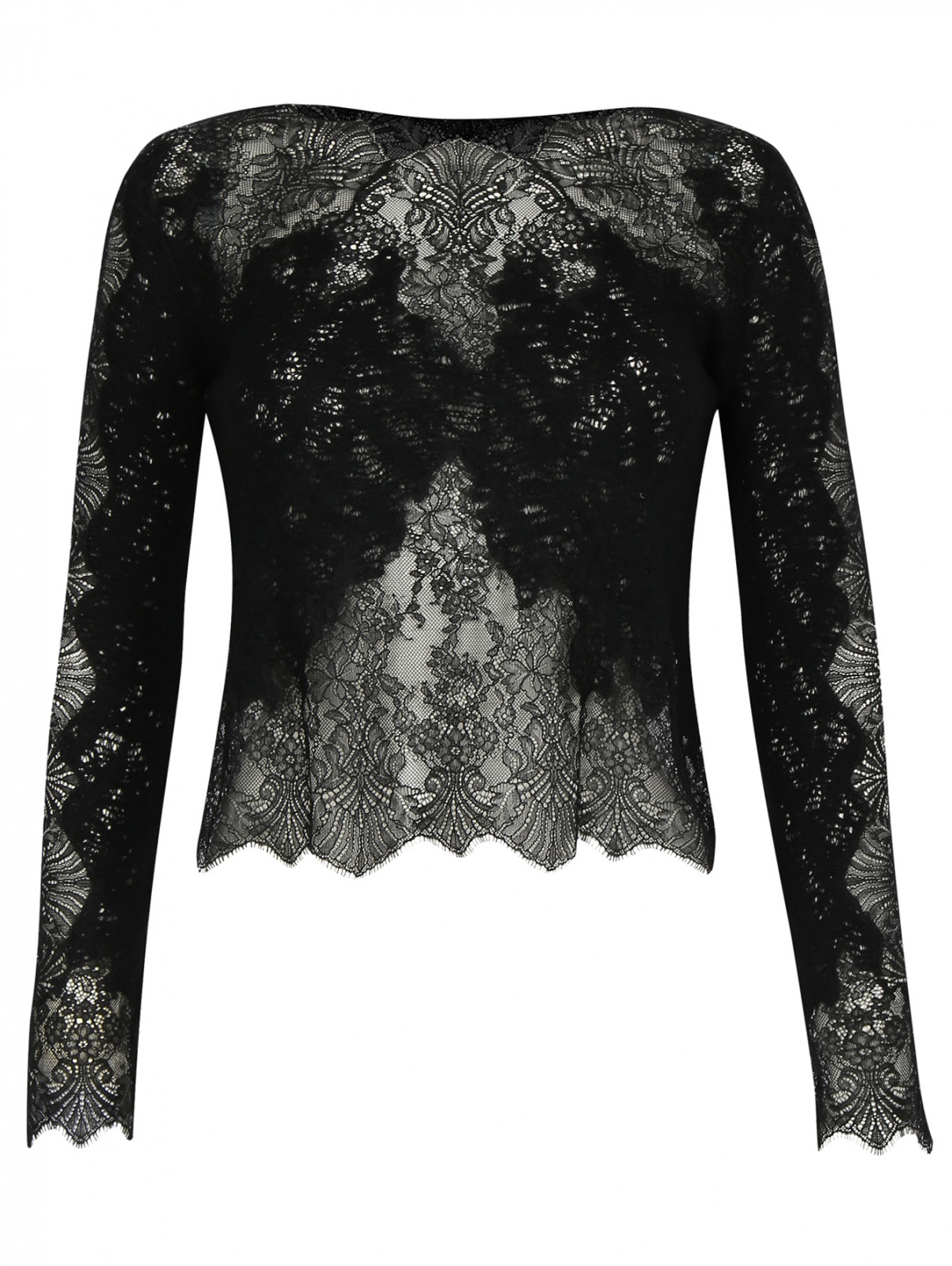 Блуза из шерсти и шелка с кружевной отделкой Ermanno Scervino  –  Общий вид  – Цвет:  Черный