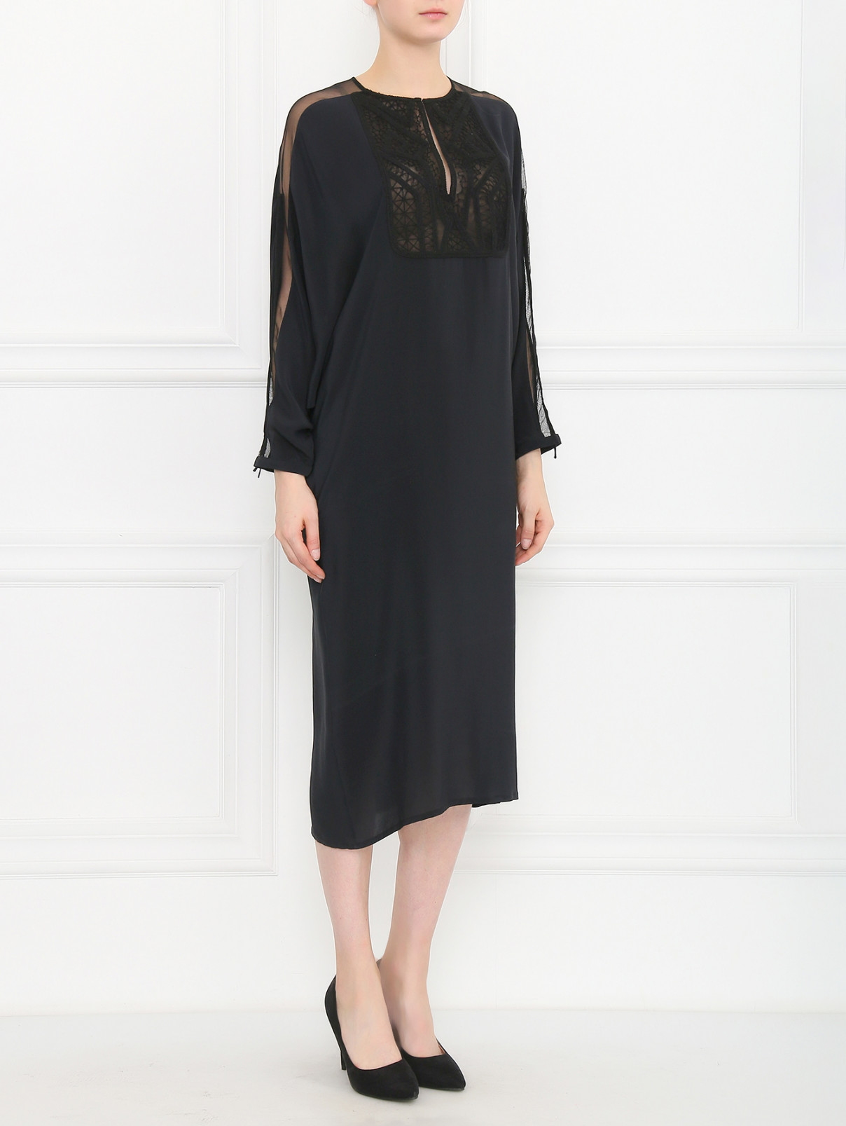 Платье-миди из шелка JO NO FUI  –  Модель Общий вид  – Цвет:  Черный