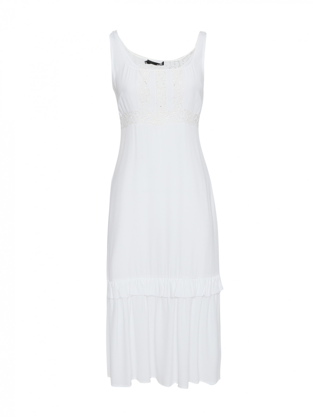 Платье-миди с кружевной отделкой Love Moschino  –  Общий вид  – Цвет:  Белый