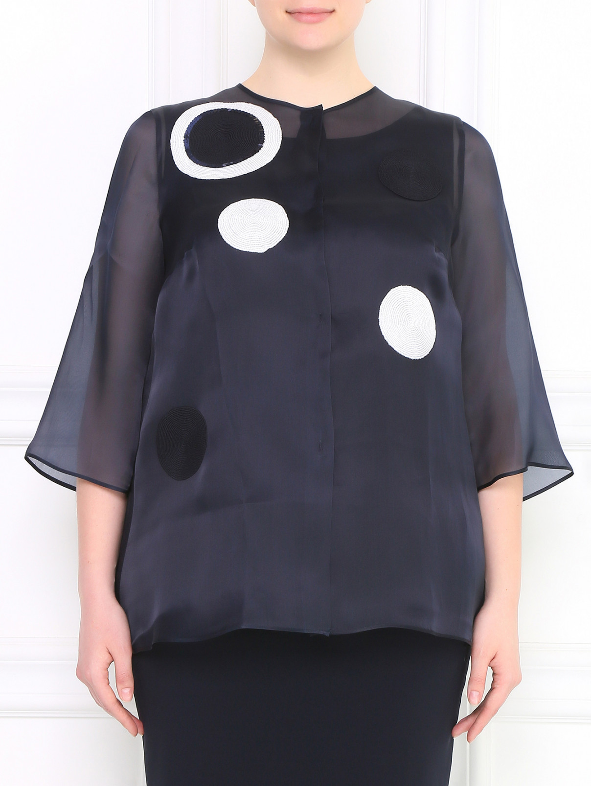 Жакет из шелка с вышивкой Marina Rinaldi  –  Модель Общий вид  – Цвет:  Синий