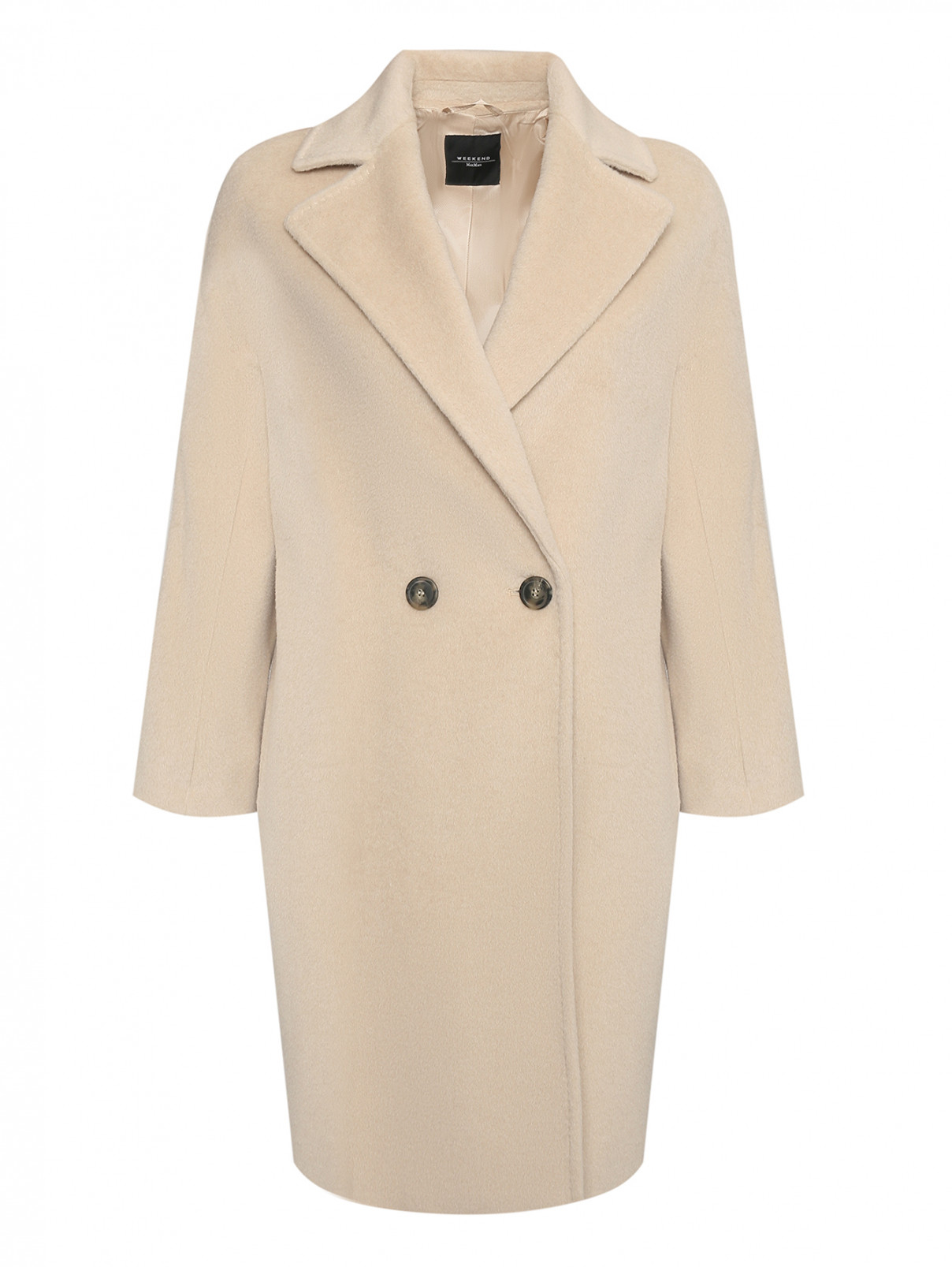 Двубортное пальто из смешанной шерсти Weekend Max Mara  –  Общий вид  – Цвет:  Бежевый