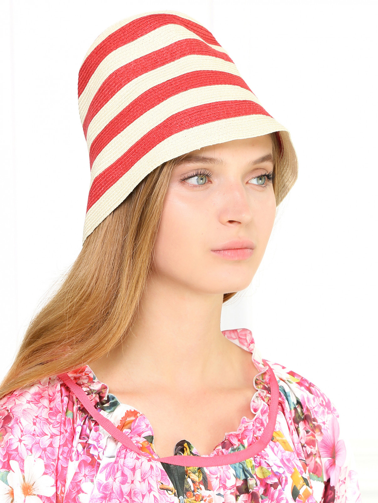 Шляпа из целлюлозы с узором "полоска" S Max Mara  –  Модель Общий вид  – Цвет:  Узор